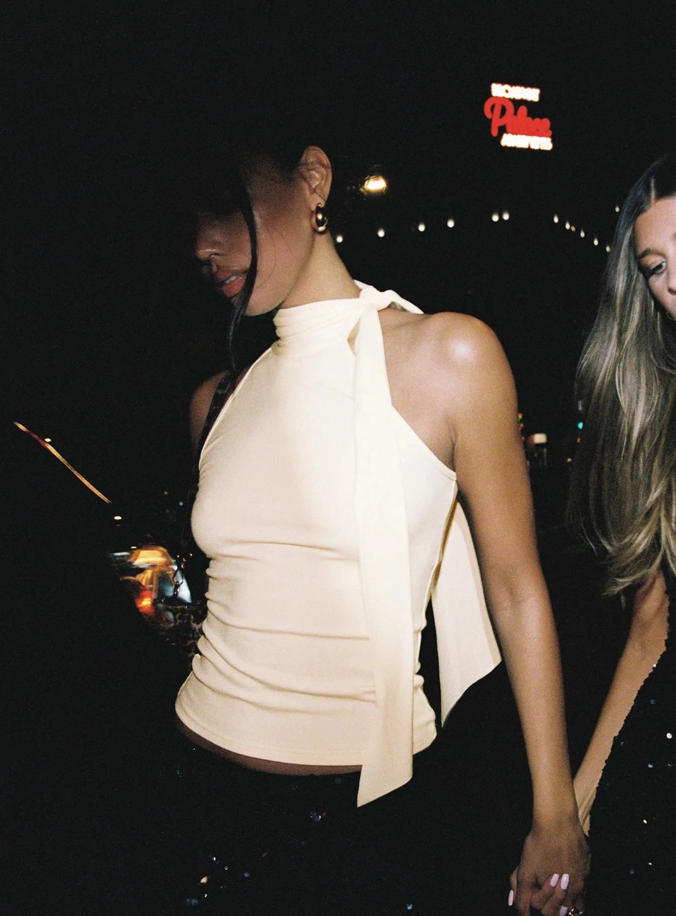 Sleeveless High Neck Tie Top